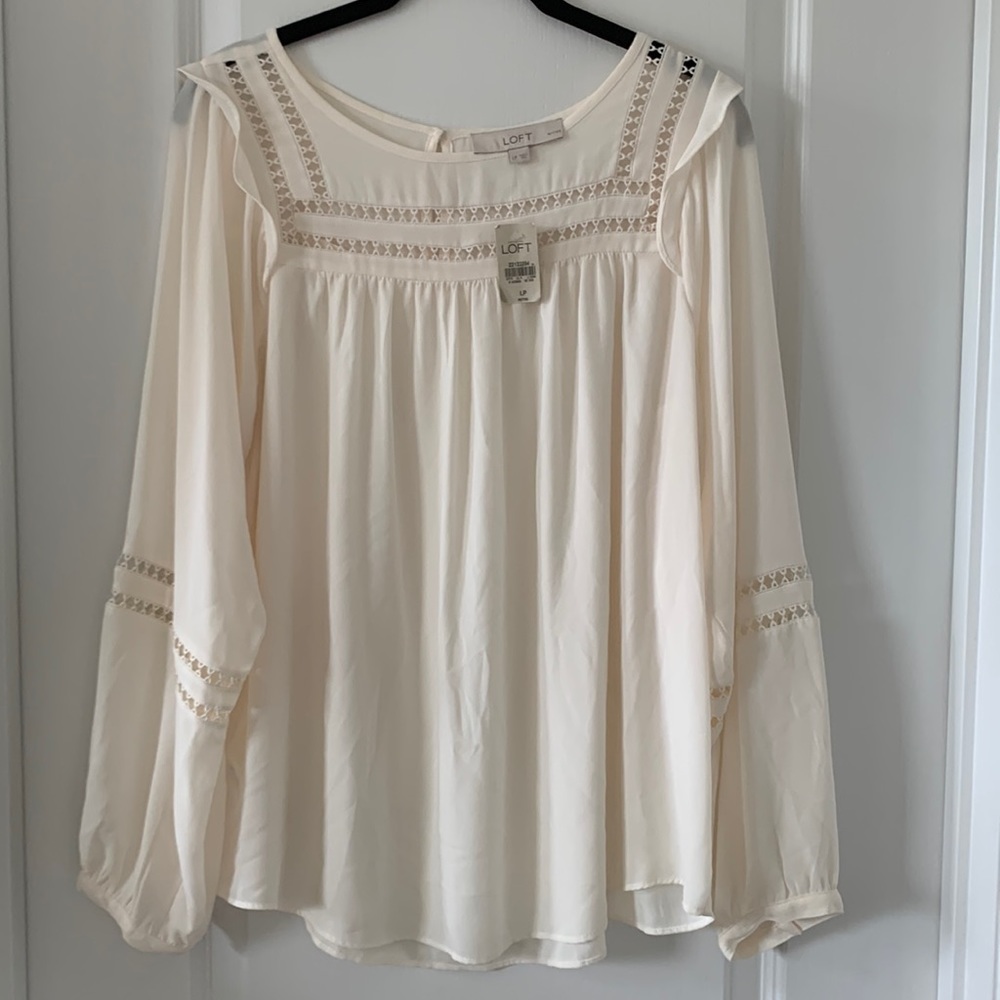 NWT LOFT Crochet Detail Sheer Blouse Size Large Petite